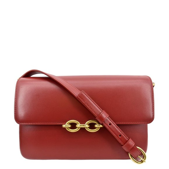 YVES SAINT LAURENT  Le Maillon Smooth Leather Shoulder Bag Red - Picture 1 of 16